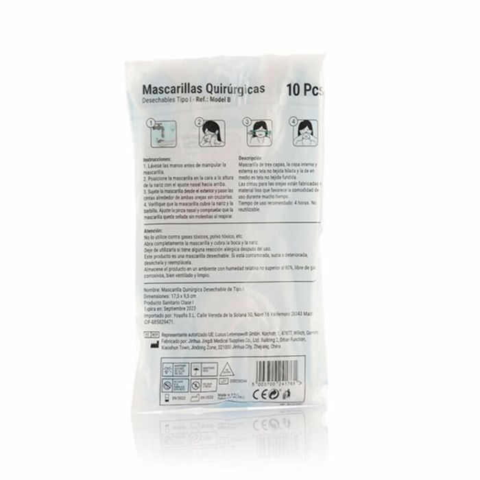 Mascarilla Quirúrgica Desechable de 3 Capas Tipo I Model B (Pack de 10) 1 Mascarilla Quirúrgica Desechable de 3 Capas Tipo I Model B (Pack de 10) 1