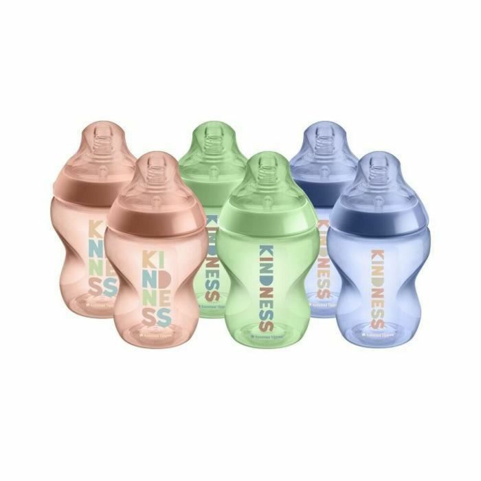 TOMMEE TIPPEE - Pack de 6 biberones Closer to Nature - Tetina con válvula anticólicos - 260ml - Multicolor