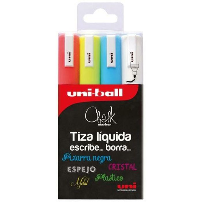 Uniball Marcador De Tiza Líquida Chalk Pwe-5M 4P Coloers Surtidos Blíster 4 Ud