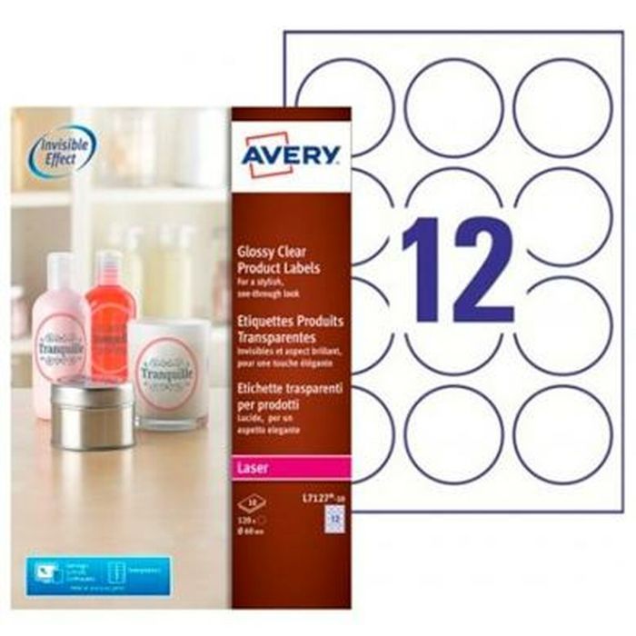 Avery Etiquetas Adhesivas Circulares Ø60 mm Láser 12 X 10H Transparente Brillante