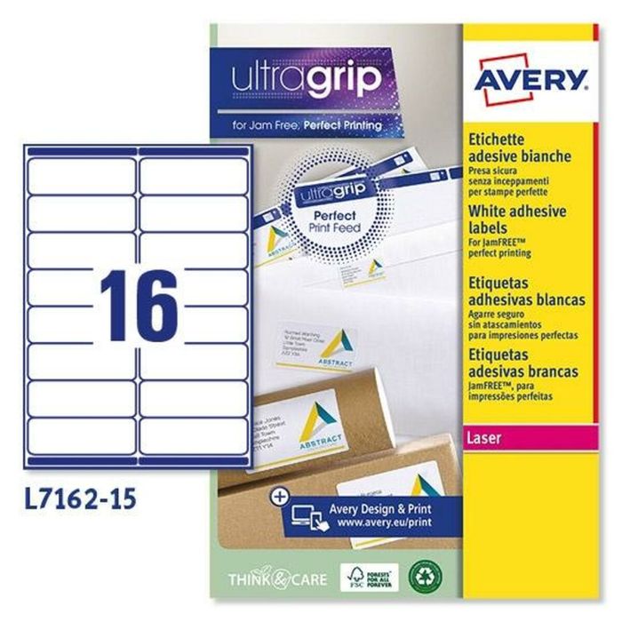 Avery Etiquetas Adhesivas Para Envíos 99,1x33,9 mm Inkjet-Láser 16 X 15H 100% Reciclado Blanco