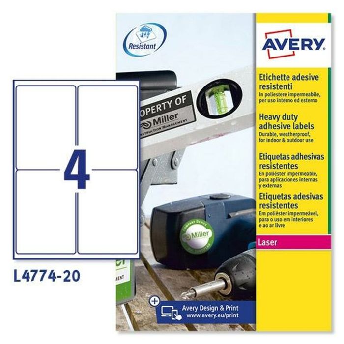 Etiquetas para Impresora Avery L4774 99,1 x 139 mm Blanco 20 Hojas (5 Unidades) 1