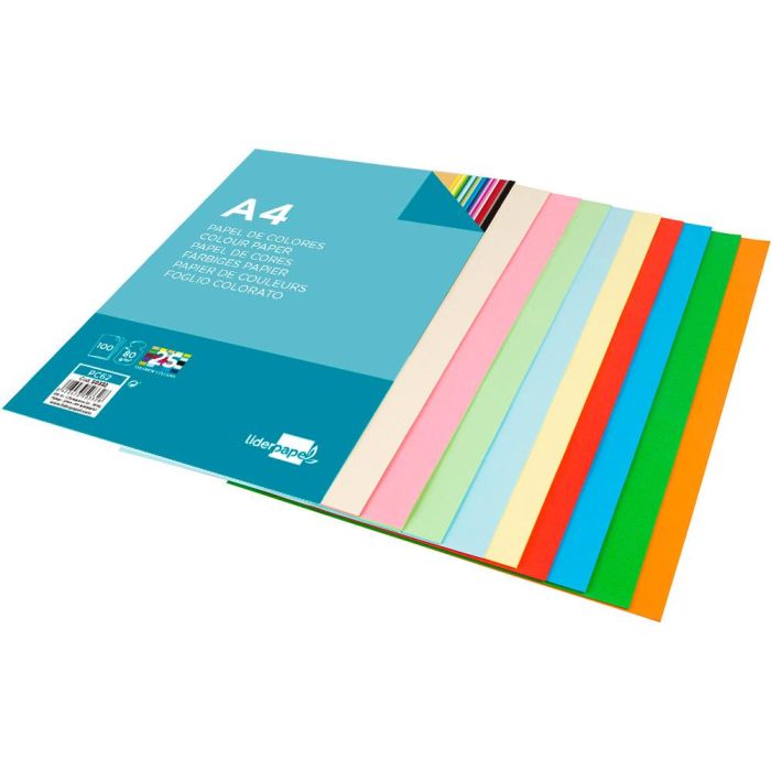 Papel Color Liderpapel A4 80 gr 25 Colores Surtidos Paquete De 100 Hojas 4