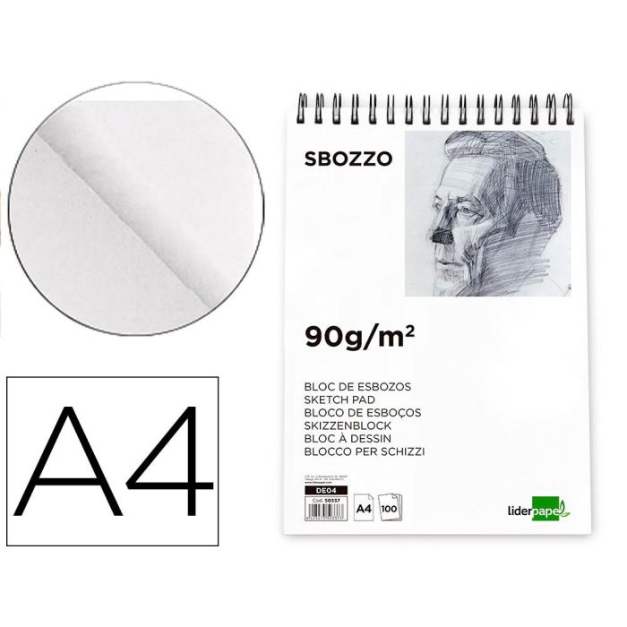 Bloc Dibujo Liderpapel Esbozos Espiral Din A4 210x297 mm 100 Hojas 90 gr-M2 Sin Recuadro