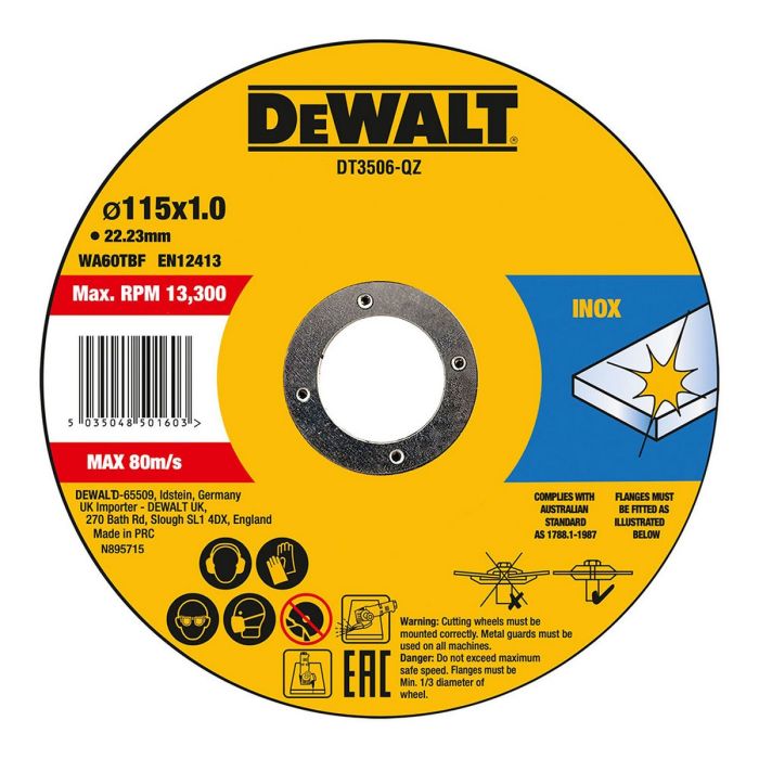 Disco de corte Dewalt Fast Cut dt3506-qz 10 Unidades 115 x 1 x 22,23 mm 1