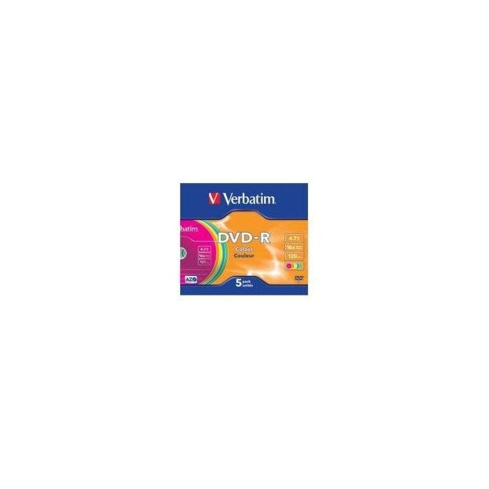 Verbatim Dvd-R Colour, 4.7 grb, 16X, 5 Pack Slim Case, Superficie 5 Colores