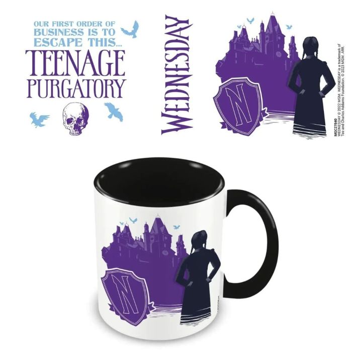 Taza Mug Wednesday Teenage Purgatory Blanco Negro 325 ml 1