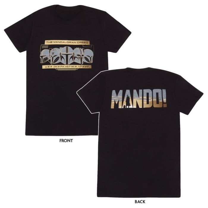 Camiseta de Manga Corta The Mandalorian Row of Helmets Negro Unisex 4
