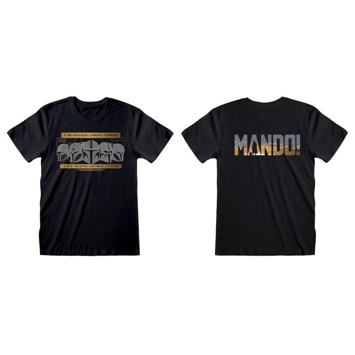 Camiseta de Manga Corta The Mandalorian Row of Helmets Negro Unisex 3