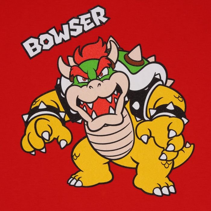 Camiseta de Manga Corta Infantil Super Mario Bowser Text Rojo 2
