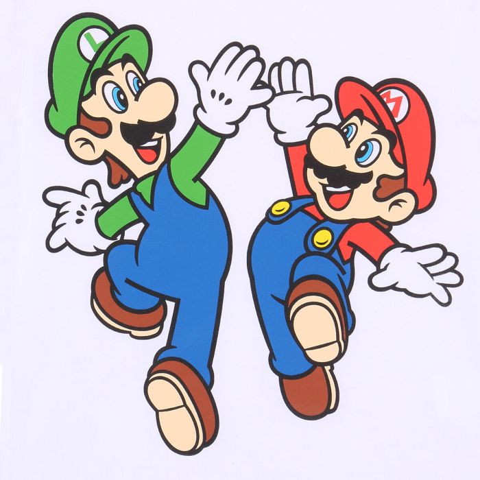 Camiseta de Manga Corta Infantil Super Mario Mario and Luigi Blanco 1