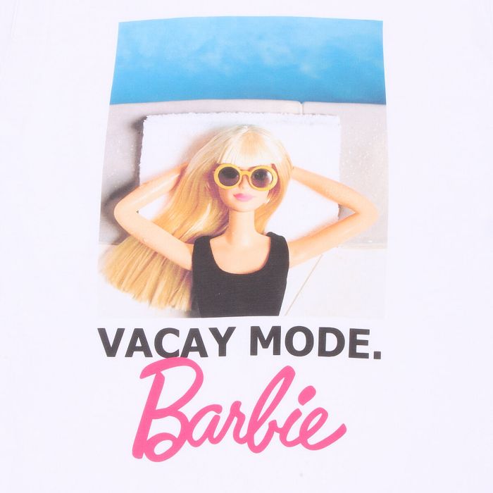 Camiseta de Manga Corta Barbie Vacay Mode Blanco Unisex 2