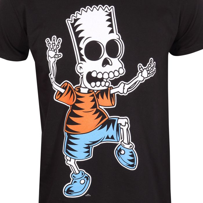 Camiseta de Manga Corta The Simpsons Skeleton Bart Negro Unisex 2