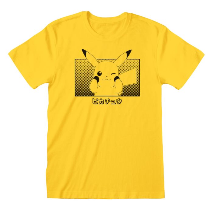 Camiseta de Manga Corta Unisex Pokémon Pikachu Katakana Amarillo