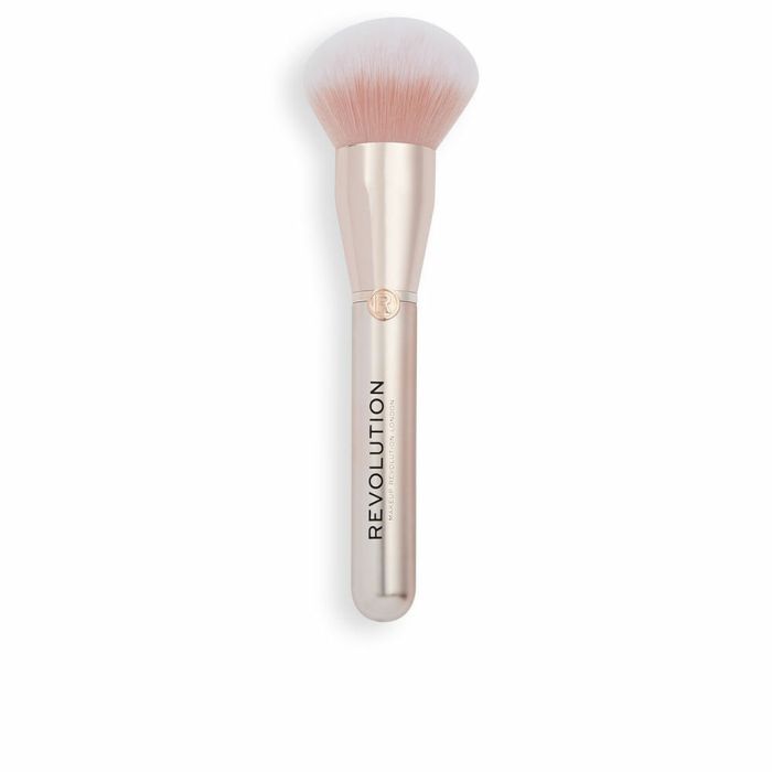 Revolution Make Up #R12 Brocha ULTIMATE para Polvos y Líquidos, Cerdas Sintéticas Suaves, Antibacteriana, Vegana, oro rosa
