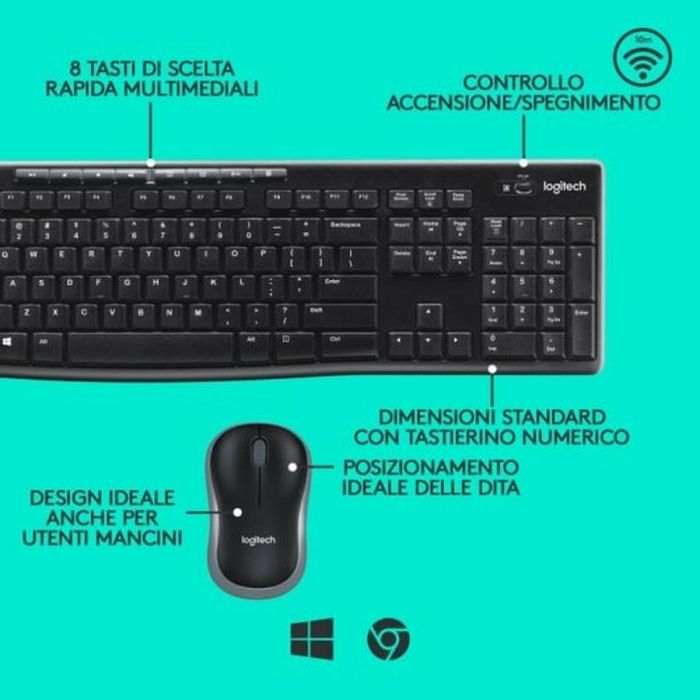 Teclado y Ratón Inalámbrico Logitech 920-004512 Negro Qwerty Italiano 7