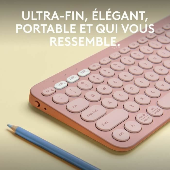 Teclado Bluetooth con Soporte para Tablet Logitech K380 Francés Rosa AZERTY 5