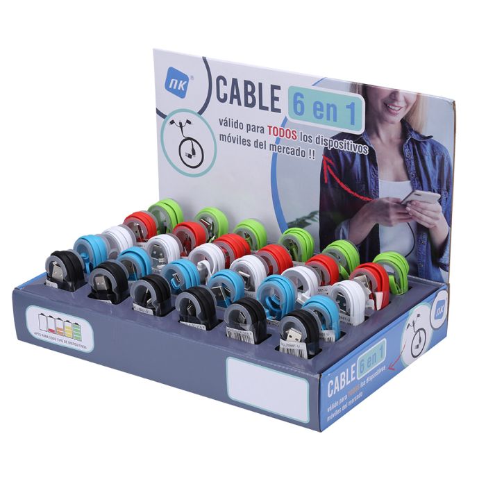 Cable cargador 100cm 6 en 1 colores surtidos 4