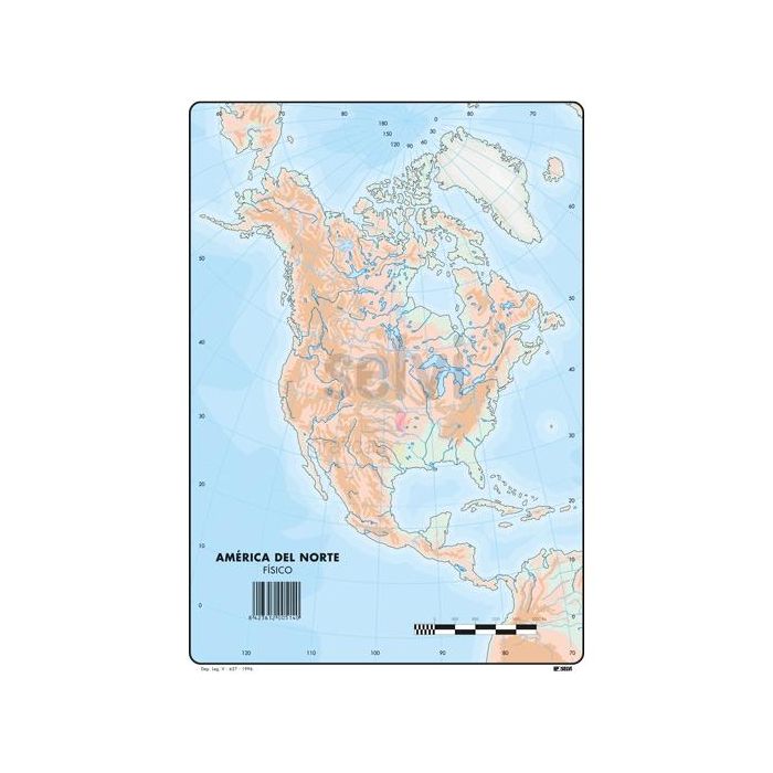 Selvi Mapa Mudo Físico De America Del Norte A4 -50U-