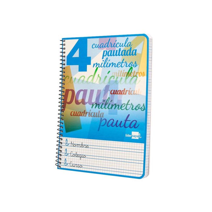 Cuaderno Espiral Liderpapel Cuarto Pautaguia Tapa Blanda 40H 75 gr Cuadro Pautado 4 mm Colores Surtidos 3