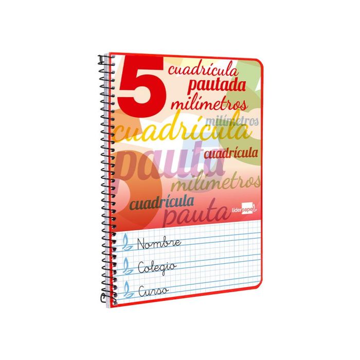 Cuaderno Espiral Liderpapel Cuarto Pautaguia Tapa Blanda 40H 75 gr Cuadro Pautado 5 mm Colores Surtidos 2