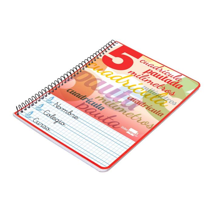 Cuaderno Espiral Liderpapel Cuarto Pautaguia Tapa Blanda 40H 75 gr Cuadro Pautado 5 mm Colores Surtidos 3