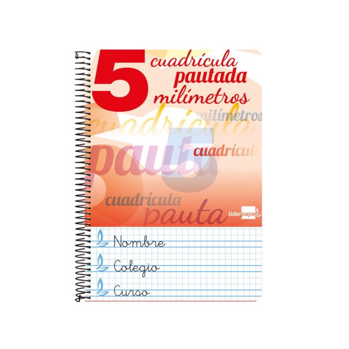 Cuaderno Espiral Liderpapel Cuarto Pautaguia Tapa Blanda 40H 75 gr Cuadro Pautado 5 mm Colores Surtidos