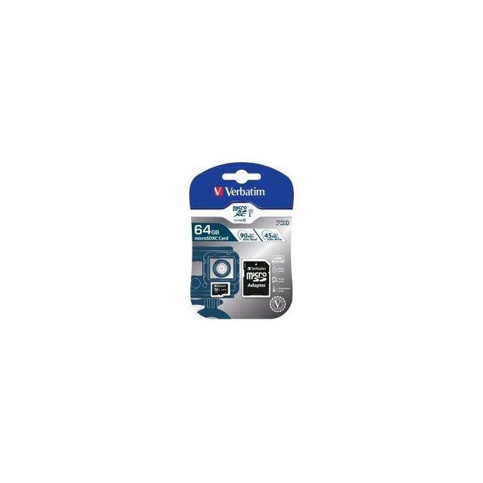 Verbatim 64GB Pro MicroXC 90MB/s Adaptador SD - Tarjeta de Memoria MicroSDXC Clase 10 UHS, Negra