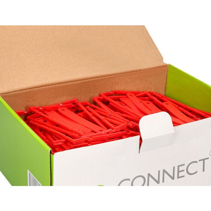 Encuadernador Fastener Q-Connect Plastico D-Clips Color Rojo Caja De 100 Unidades 2