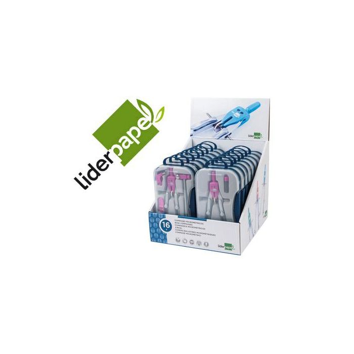 Compas Liderpapel Con Adapatador Alargadera Y Mango Extra Soft Expositor De 16 Estuches 2 Modelos