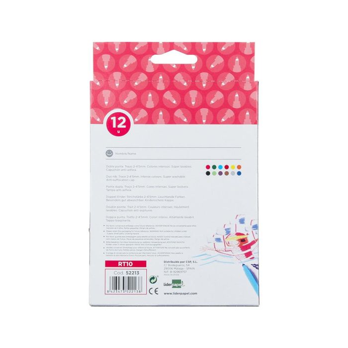 Rotulador Liderpapel Duo Doble Punta Fina Y Gruesa Caja De 12 Unidades Colores Surtidos 2