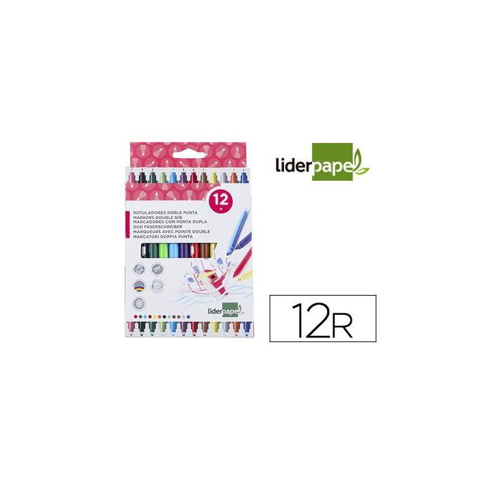 Rotulador Liderpapel Duo Doble Punta Fina Y Gruesa Caja De 12 Unidades Colores Surtidos