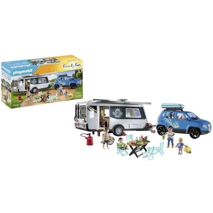 PLAYMOBIL 71423 Familia con coche y caravana - Contiene 3 personajes, muebles y muchos accesorios. 2 PLAYMOBIL 71423 Familia con coche y caravana - Contiene 3 personajes, muebles y muchos accesorios. 2