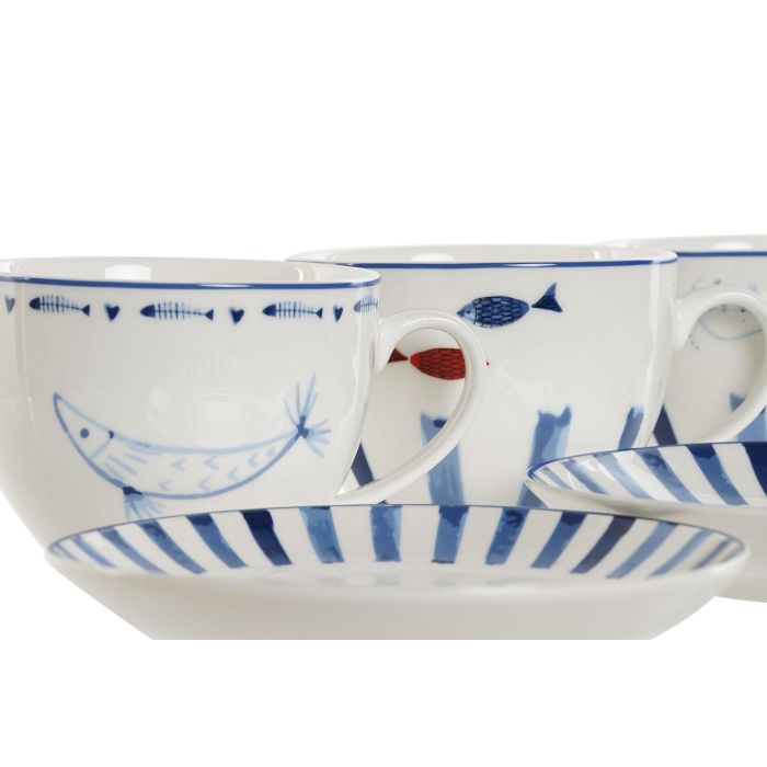 Taza Set Plato Atlantico DKD Home Decor Azul Blanco 9 x 7 x 12 cm (6 Unidades) 1 Taza Set Plato Atlantico DKD Home Decor Azul Blanco 9 x 7 x 12 cm (6 Unidades) 1