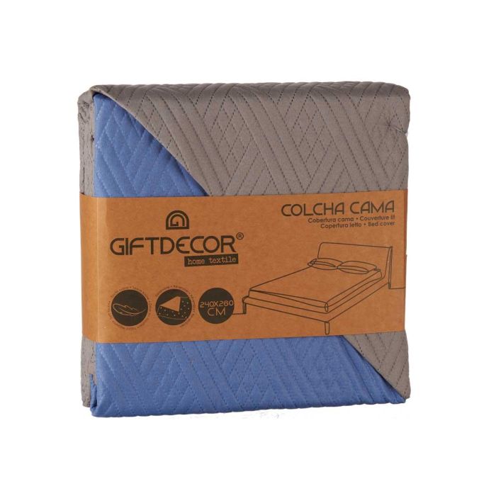Colcha Cama Reversible 240X260 Gris Oscuro Y Azul Giftdecor (6 Unidades) 2 Colcha Cama Reversible 240X260 Gris Oscuro Y Azul Giftdecor (6 Unidades) 2