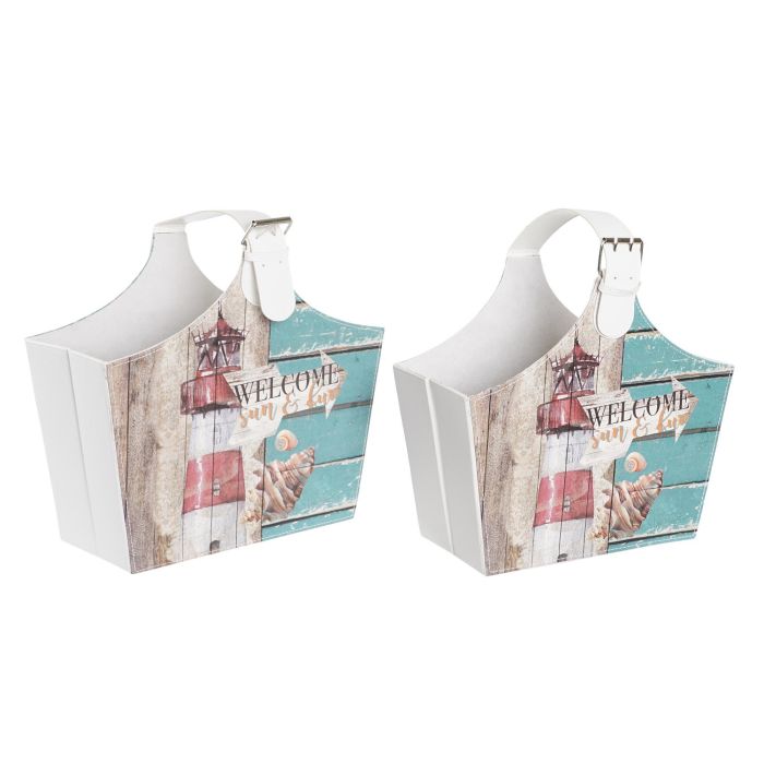 DKD Home Decor Revistero Mediterraneo Multicolor PU y Carton Set de 2 (2 Unidades) 18 x 41 x 40 cm 2