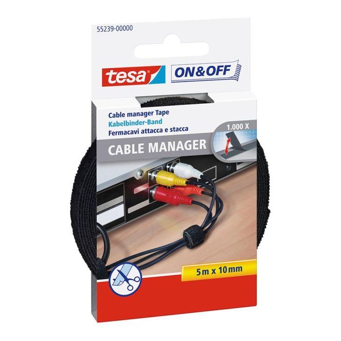 Tesa Organizador de cables cinta de cierre 5m x 10mm negro 55239 Tesa Organizador de cables cinta de cierre 5m x 10mm negro 55239