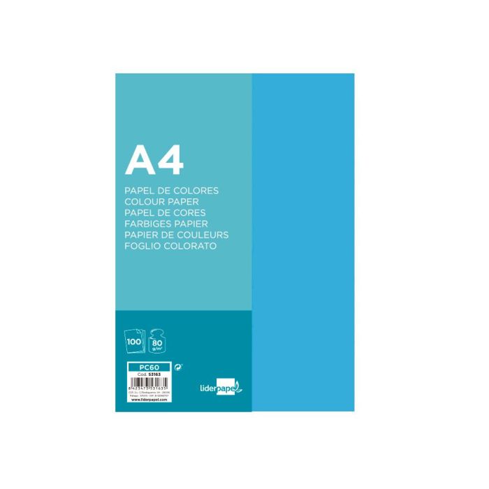 Papel Color Liderpapel A4 80 gr Azul Turquesa Paquete De 100 Hojas 1