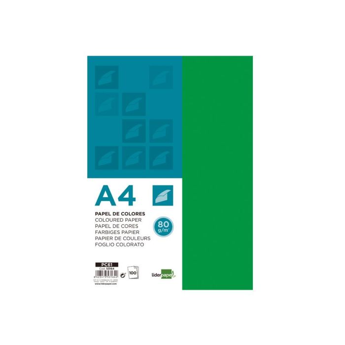 Papel Color Liderpapel A4 80 gr Verde Intenso Paquete De 100 Hojas 1