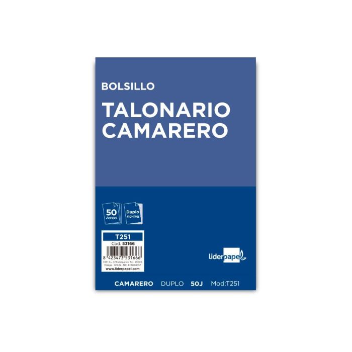 Talonario Liderpapel Camarero Bolsillo Original Y Copia 251 Zig Zag 10 unidades 2