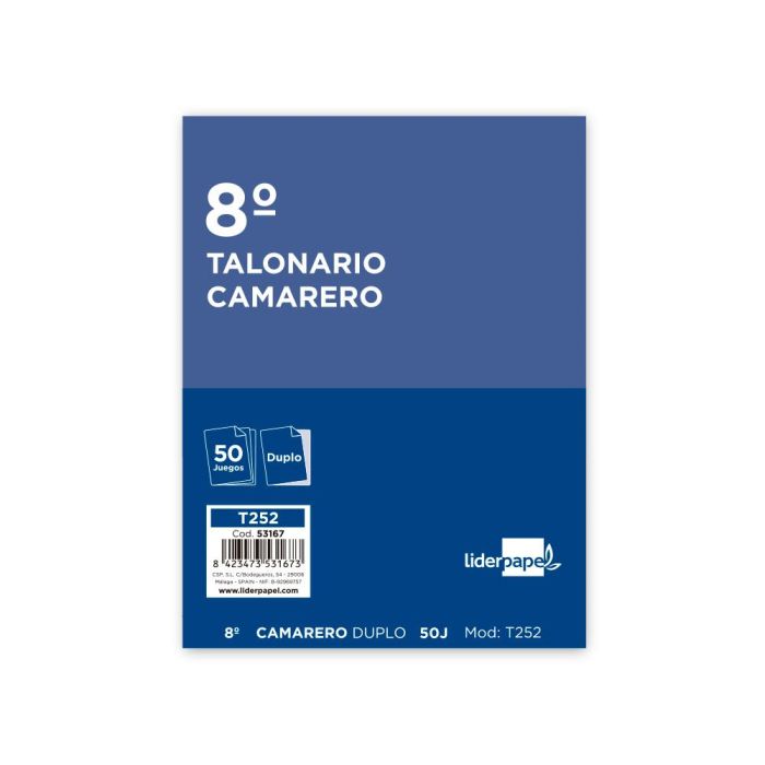 Talonario Liderpapel Camarero 8º Original Y Copia 252 Zig Zag 10 unidades 2