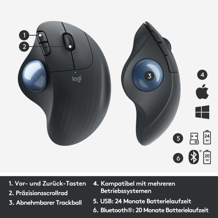 Logitech M575 ERGO Wireless Trackball - Ratón Ergonómico Inalámbrico Graphite 2