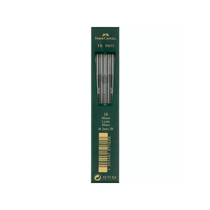 Faber Castell Minas de Grafito TK 9071 para Portaminas, 2.0 mm, Dureza 2B, Estuche con 10 Unidades (5 Latas) (5 Unidades)