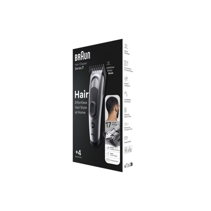 Braun Series 7 HC7390 Cortapelos / Recortadora de Cabello para Hombres, Inalámbrica, 17 Longitudes, Cuchillas Lifetime Sharp, Batería de 50 Min, con 2 Peines y Funda 3