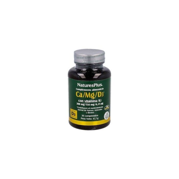 NATURES PLUS Ca/Mg/D3+K2 30 Comprimidos - Suplemento para Salud Ósea con Calcio, Magnesio y Vitaminas D3 y K2