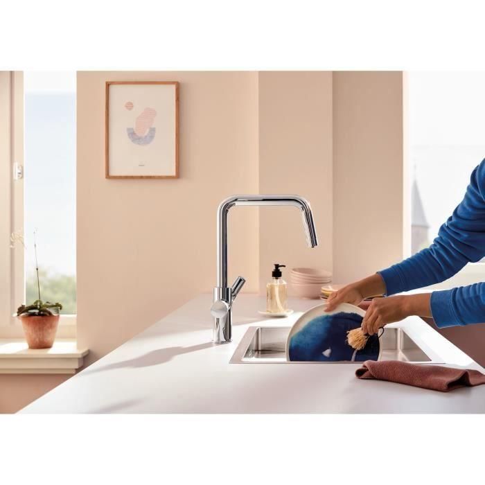 Grifo de cocina con filtro - Cromo - Filtración de agua - Caño alto en U - Rotación 150° - GROHE Blue Pure Start - 30595000 1 Grifo de cocina con filtro - Cromo - Filtración de agua - Caño alto en U - Rotación 150° - GROHE Blue Pure Start - 30595000 1