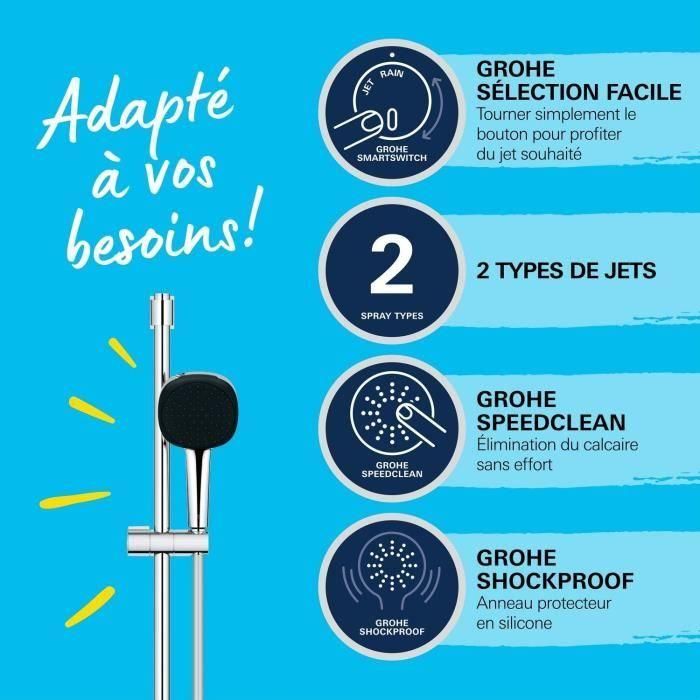 Set de ducha con rociador de 2 chorros, barra y flexo - GROHE Vitalio Comfort 110 26928001 - Fácil selección - Ahorro de agua 1 Set de ducha con rociador de 2 chorros, barra y flexo - GROHE Vitalio Comfort 110 26928001 - Fácil selección - Ahorro de agua 1