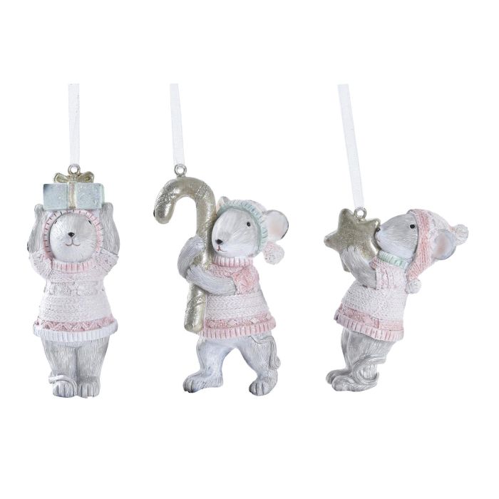 Figura Navidad Fantasia DKD Home Decor Gris Rosa 3 x 8.5 x 5 cm (3 Unidades)