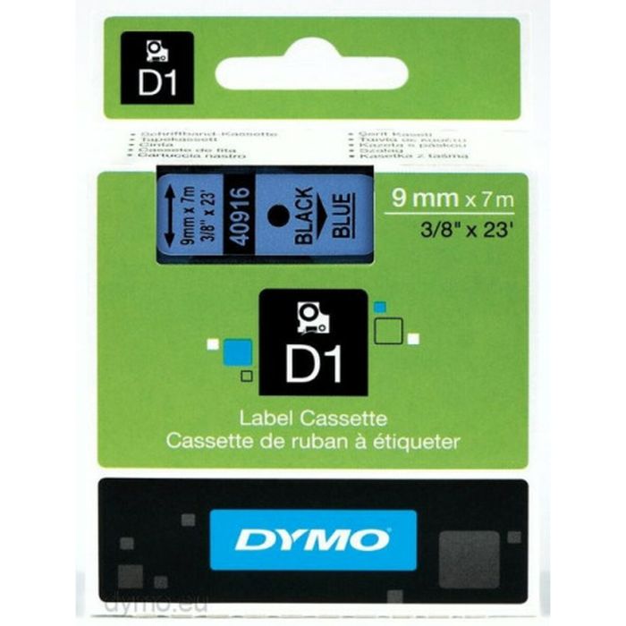 Dymo Cinta De Transferencia Termica D1 40916. Negro Sobre Azul De 9 mmx7M. Poliester Autoadhesiva