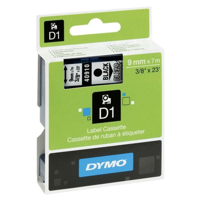 Cinta Laminada para Rotuladoras Dymo D1 40910 LabelManager™ Transparente 9 mm Negro (5 Unidades) 2